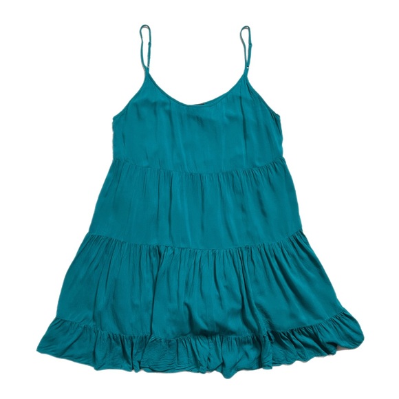 Aritzia Talula Teal Sea Blue Tiered Tank Mini Dress L - Picture 1 of 9